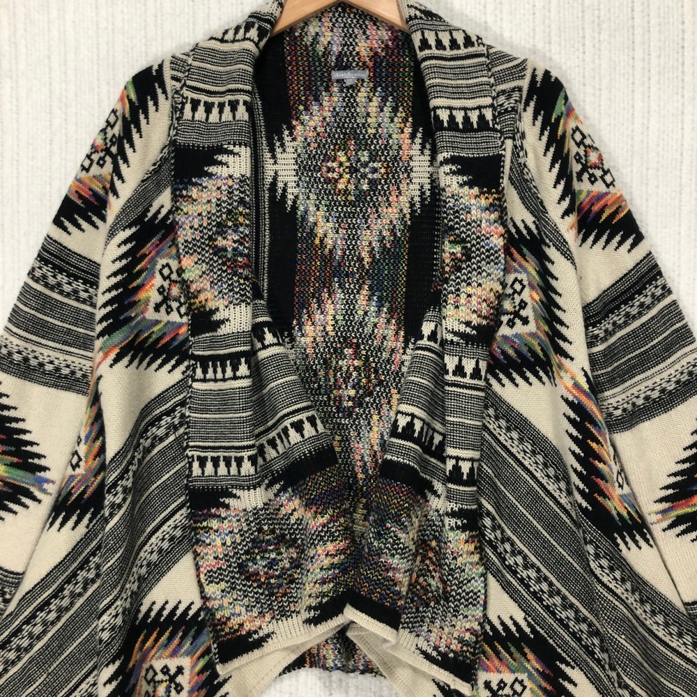 Aztec Print Open Front Cardigan Sweater Cream Rainbow Charlotte Russe Size S
